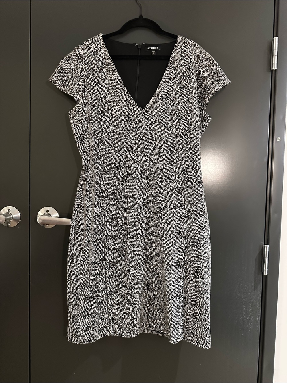 express knit cap sleeve career sheath dress v neck modest office large